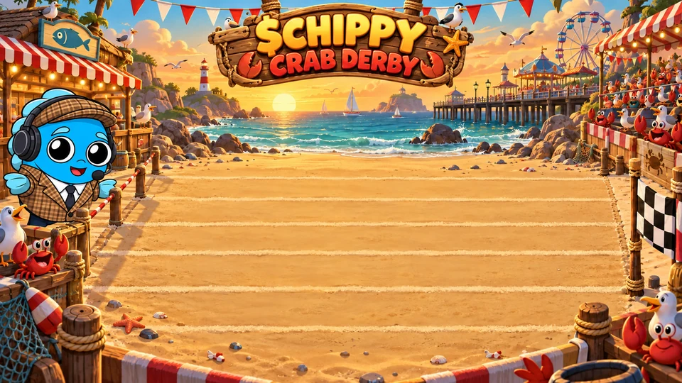 Chippy hosting a colourful sunset crab race at the seaside