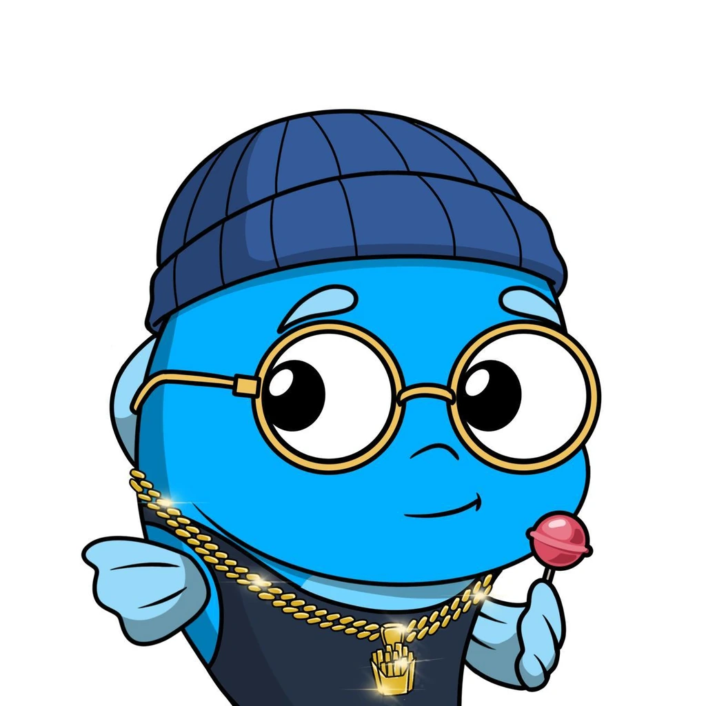 Chippy NFT with a blue beanie, gold glasses and a lollipop