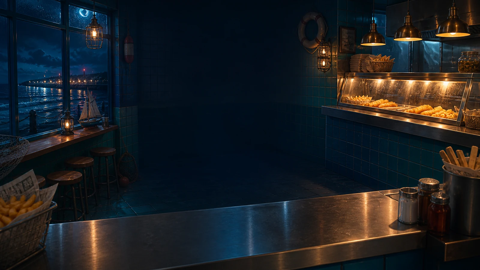 A warmly lit British chip shop for the Chippy Raffle preview